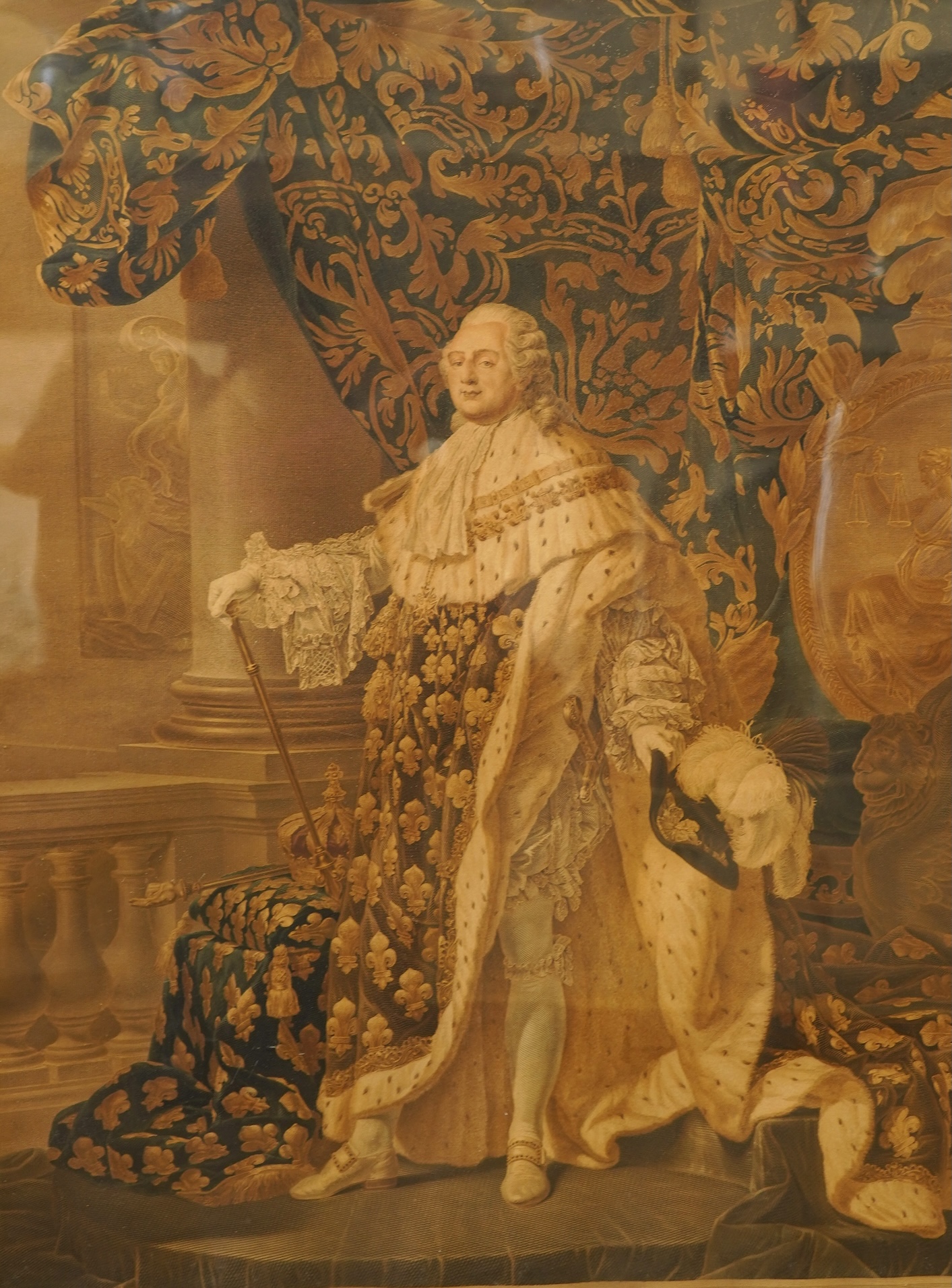 After Antoine Callet (1741-1823), Louis XVI and Marie Antoinette, pair of mezzotints, housed in giltwood frames, HRH Duke of Kent provenance, 68 x 51cm